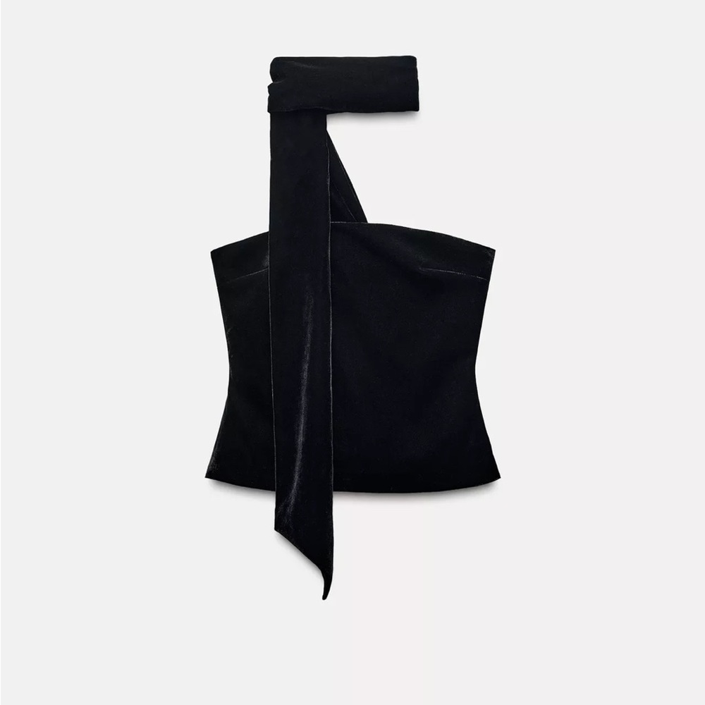 Zara Black Velvet Neck Scarf Top